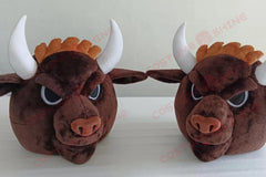 Dark Brown Bison Mascot Costume in White Sports Uniform