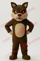 Dark Brown Wolf Mascot Costume Hands on Hips – Adult Plush Suit