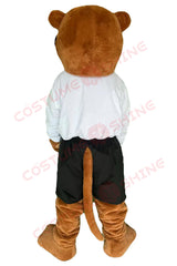 Brown Bear Mascot Costume in White Shirt and Black Shorts