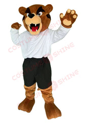 Brown Bear Mascot Costume in White Shirt and Black Shorts