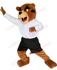 Brown Bear Mascot Costume in White Shirt and Black Shorts