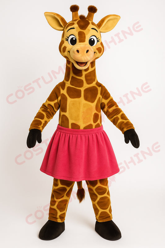 Giraffe Mascot Costume with Pink Skirt – Cute Plush Animal Suit for School or Event