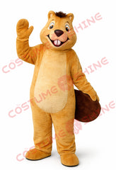 Golden Tan Beaver Mascot Costume Adult Cream Belly Plush Suit
