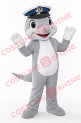 Gray Dolphin Mascot Costume for Adults Sailor Style Plush Suit