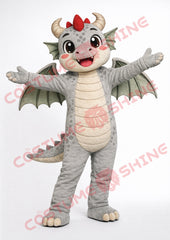 Gray Dragon Mascot Costume Adult Open Arms Style