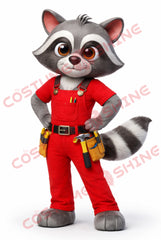 Gray Raccoon Mascot Costume for Adults – Red Overalls Worker Style