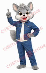 Gray Squirrel Mascot Costume for Adults with Denim Outfit