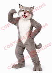 Gray Wildcat Mascot Costume Adult – Plush Full Body Feline Suit