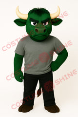 Green Bull Mascot Costume with Grey T-Shirt