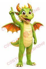 Green Dragon Mascot Costume Adult Standing Wings