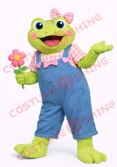 Cute Green Frog Mascot Costume for Adults with Denim Overalls