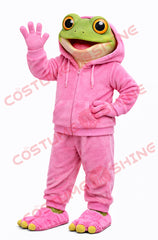 Adult Frog Mascot Costume Pink Hoodie Full Body Suit