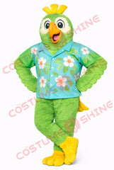 Green Parrot Mascot Costume with Hawaiian Shirt Adult Performance Outfit
