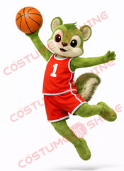 Green Squirrel Mascot Costume Adult Red Basketball Uniform