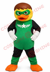 Green Superhero Duck Mascot Costume Adult with Star Emblem Outfit