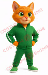 Green Tracksuit Cat Mascot Costume Adult Sports Cartoon Outfit