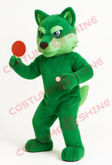 Green Wolf Mascot Costume Table Tennis Pose – Adult Plush Full Suit
