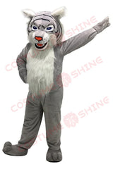 Fierce Grey Wildcat Mascot Costume for Adults – White Chest & Blue Eyes