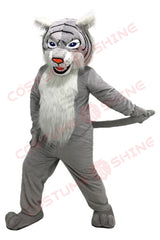 Fierce Grey Wildcat Mascot Costume for Adults – White Chest & Blue Eyes
