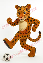 Brown Jaguar Soccer Mascot Costume – Plush Animal Suit for Sports Events