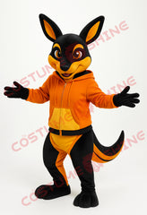 Black Orange Kangaroo Mascot Costume with Orange Hoodie for Events
