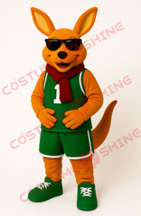 Green Basketball Kangaroo Mascot Costume with Scarf & Sunglasses