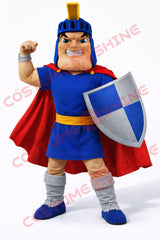 Adult Knight Mascot Costume Blue Armor with Shield and Cape