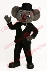 Koala Mascot Costume in Black Formal Suit with Bowler Hat – Adult Size