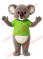 Grey Koala Mascot Costume with Green Shirt – Cute Plush Animal Suit