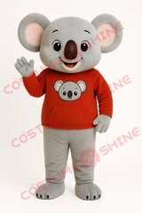Cute Grey Koala Mascot Costume with Red Hoodie – Plush Adult Suit