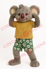 Koala Mascot Costume with Yellow Shirt & Green Floral Shorts – Plush Suit