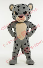 Light Grey Jaguar Mascot Costume – Fierce Hands-on-Hips Plush Suit