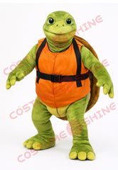 Green Turtle Mascot Costume with Orange Life Vest for Events