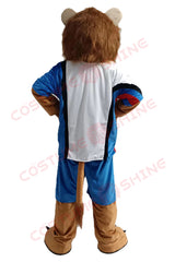 Lion Mascot Costume with Sports Jersey and Blue Shorts for Adults
