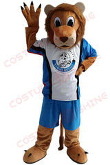 Lion Mascot Costume with Sports Jersey and Blue Shorts for Adults