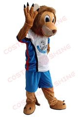 Lion Mascot Costume with Sports Jersey and Blue Shorts for Adults