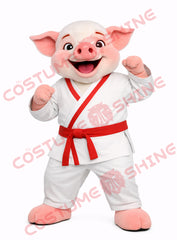 Karate Pig Mascot Costume with Red Belt Martial Arts Style