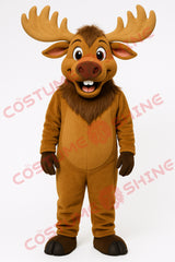 Brown Moose Mascot Costume – Full Body Plush Suit with Mane & Teeth