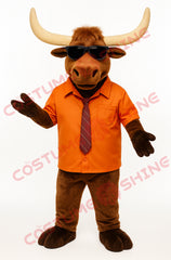 Moose Mascot Costume with Orange Shirt, Tie & Sunglasses – Plush Suit