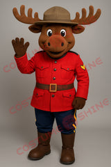 Moose Mascot Costume in RCMP Red Uniform with Hat – Parade Character Suit