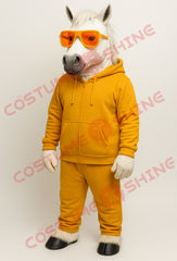 Yellow Hoodie Horse Mascot Costume for Adult Events