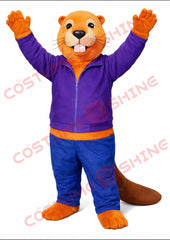 Orange Beaver Mascot Costume Purple Jacket Blue Pants Adult