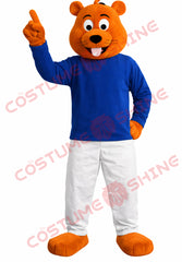 Orange Beaver Mascot Costume Blue Long Sleeve White Pants