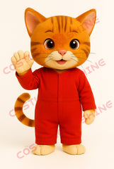 Orange Cat Mascot Costume in Red Jumpsuit for Events & Shows