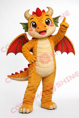 Orange Dragon Mascot Costume Adult Standing Red Wings