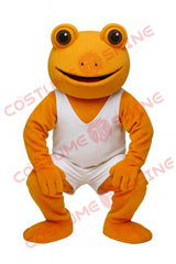 Orange Frog Mascot Costume in White Sports Outfit | Adult Plush Suit