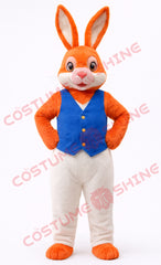 Orange Rabbit Mascot Costume Adult Blue Vest Plush Suit