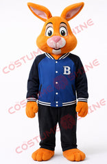 Orange Rabbit Mascot Costume Adult Varsity Jacket Plush