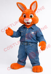 Orange Rabbit Mascot Costume with Denim Outfit – Adult Mascot Suit