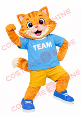 Orange Sports Cat Mascot Costume Adult Team Outfit Cartoon Character